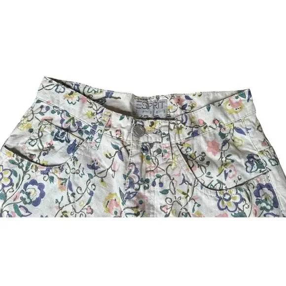 Vtg Esprit Linen White Floral Bermuda Shorts High Waist Boho Cottagecore Sz 9/10 - Picture 2 of 7